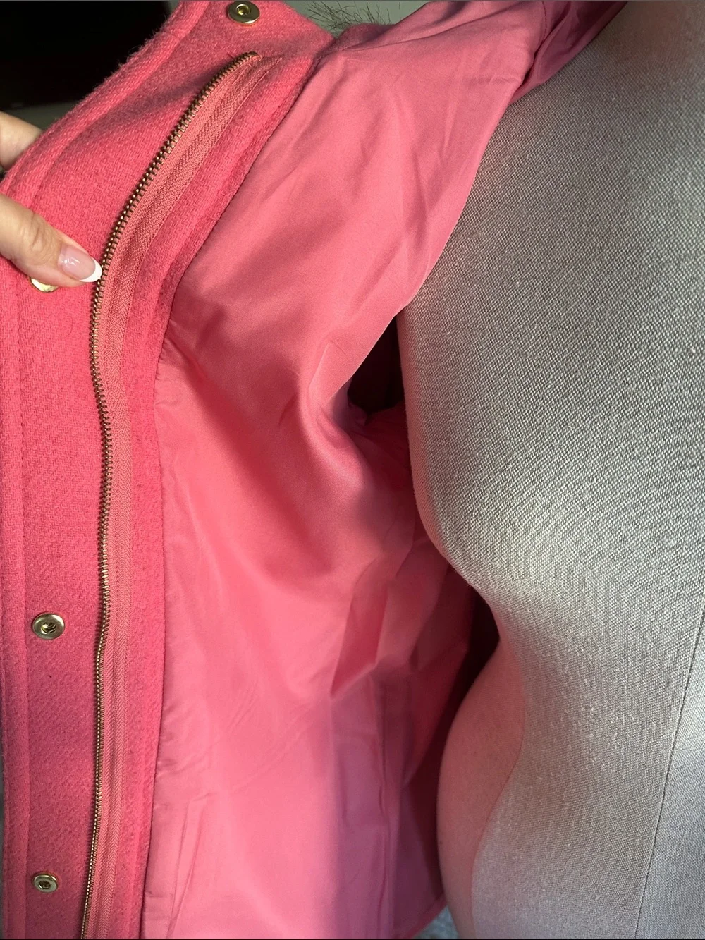 J. Crew Pink Hooded Wool-Blend Trench Coat with Faux Fur Trim